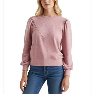 Evereve Kylar Sweatshirt Pleated Puff Sleeve Pink Size XL New Boho Peasant
